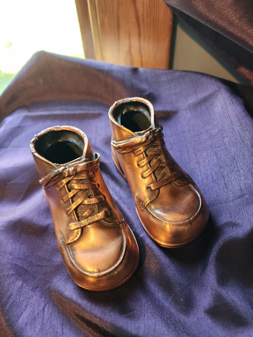 Vintage Bronzed Baby Shoes Pair with Green Felt Bottoms Keepsake
